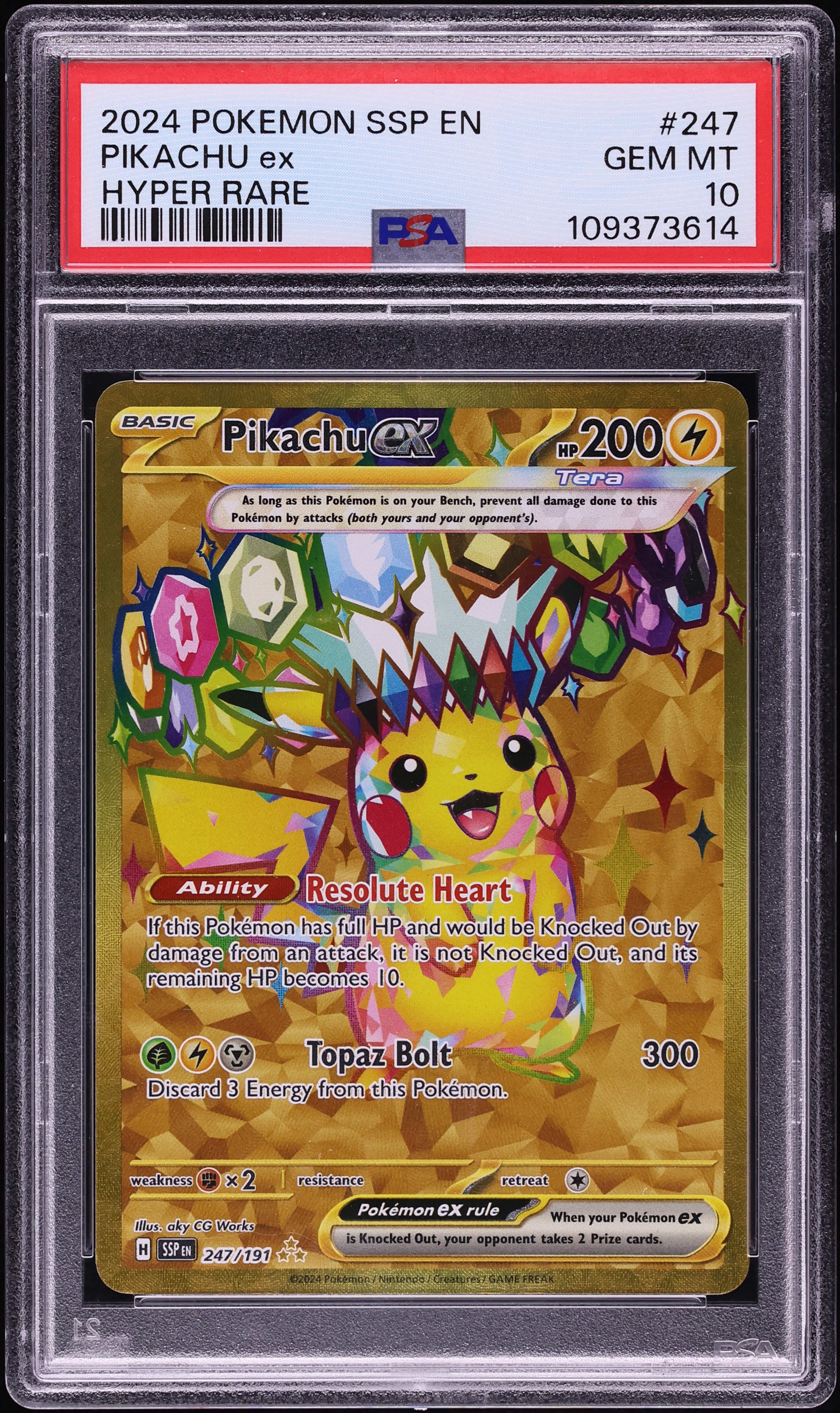 2024 Pokemon Scarlet & Violet Surging Sparks Gold Rare Pikachu Ex #247 PSA 10 GEM MINT