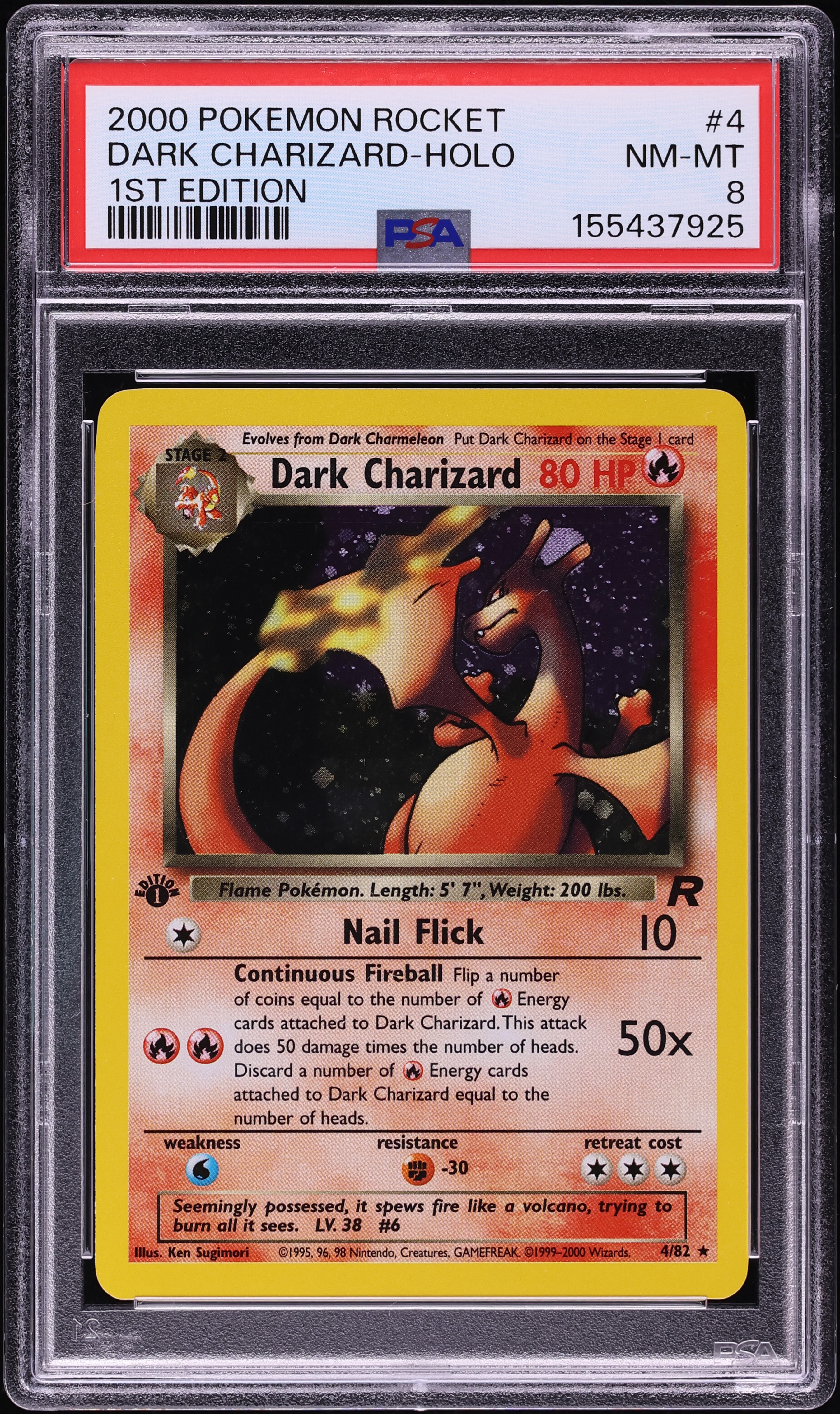 2000 Pokemon Team Rocket 1st Edition Holo Dark Charizard #4 PSA 8 NM-MT