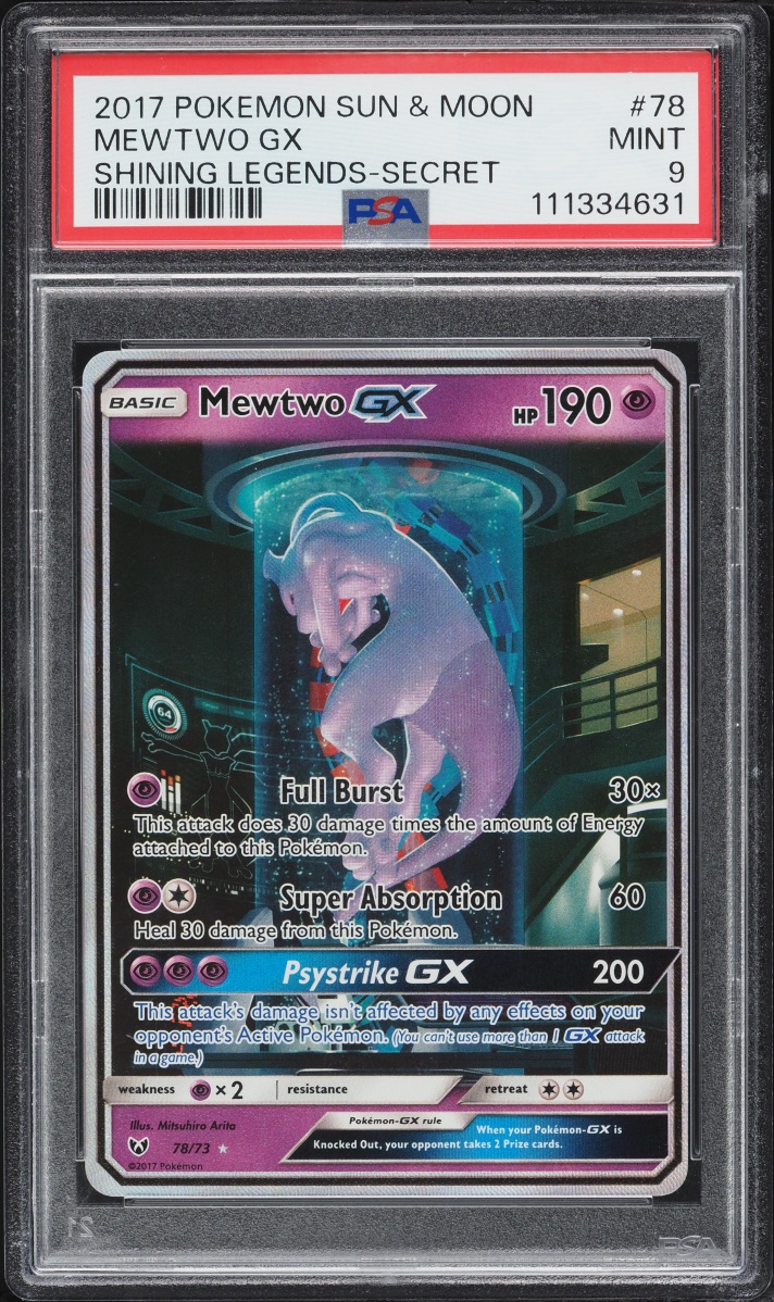 2017 Pokemon Sun & Moon Shining Legends Mewtwo GX #78 PSA 9 MINT