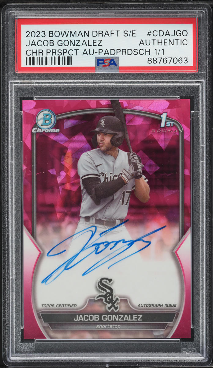 2023 Bowman Chrome Sapphire Edition Padparadscha Jacob Gonzalez PROSPECT AUTO 1/1 PSA AUTH