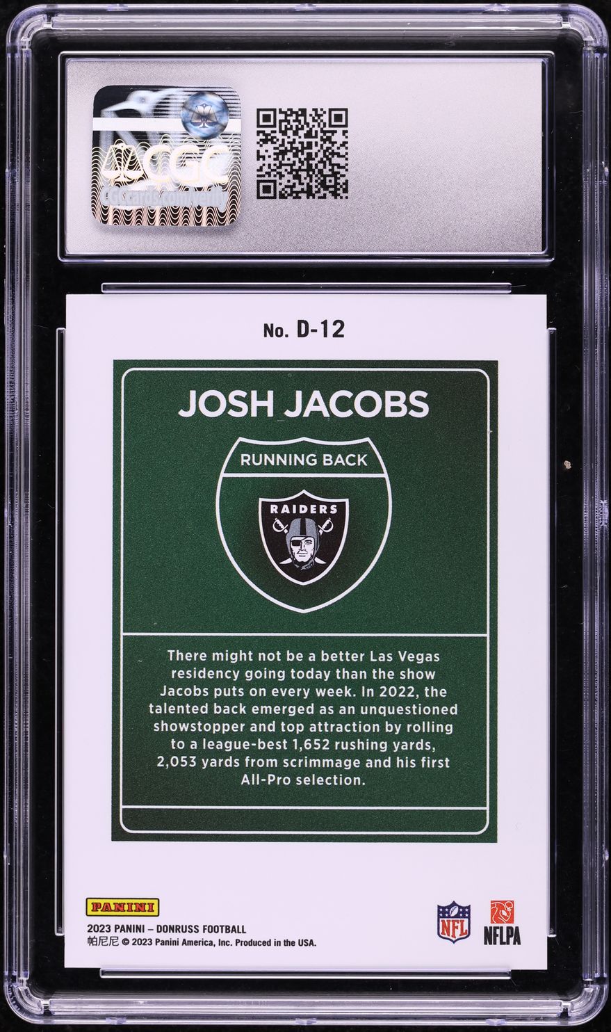 2023 Donruss Downtown Josh Jacobs #D-12 CGC 10 GEM MINT