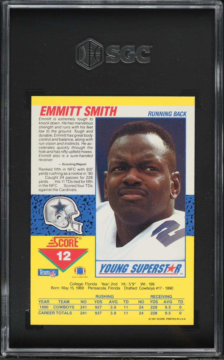 1991 Score Young Superstar Emmitt Smith #12 SGC 9 MINT