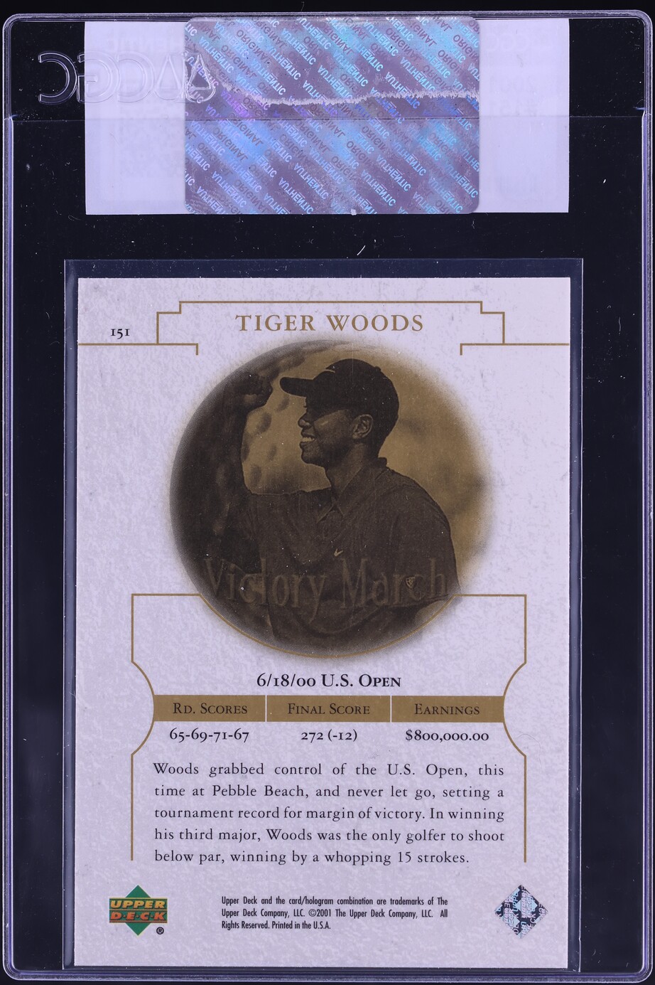 2001 Upper Deck Golf Victory March Tiger Woods ROOKIE #151 CGC AUTH