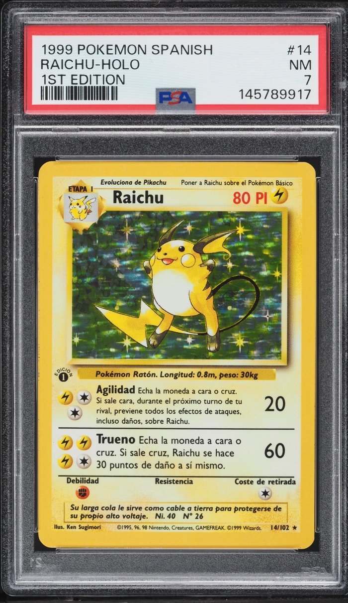1999 Pokemon Spanish Base Set 1st Edition Holo Raichu #14 PSA 7 NRMT