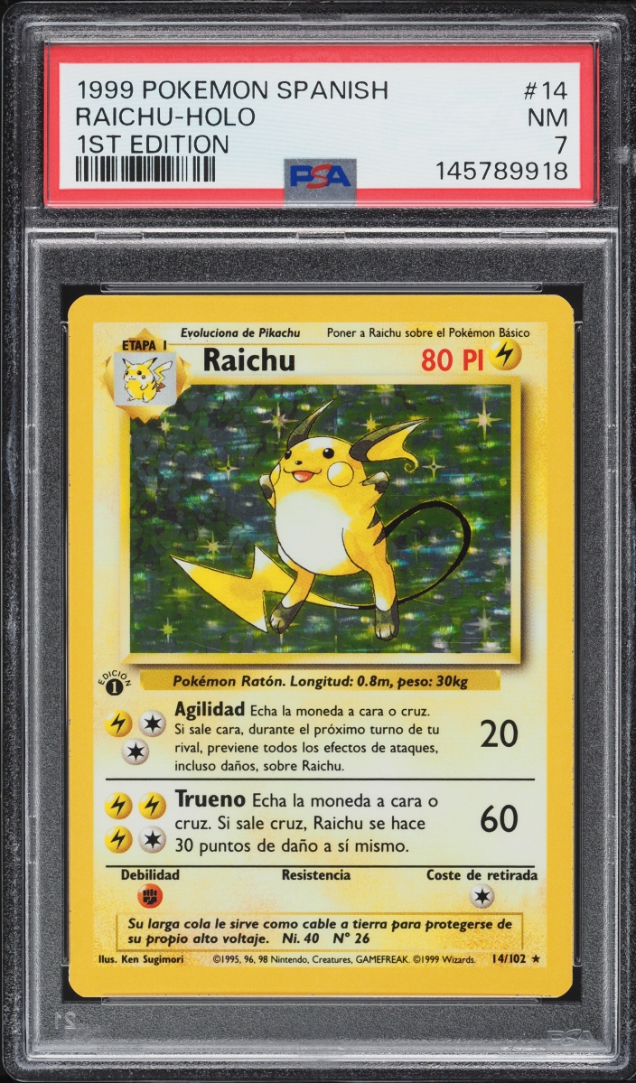 1999 Pokemon Spanish Base Set 1st Edition Holo Raichu #14 PSA 7 NRMT