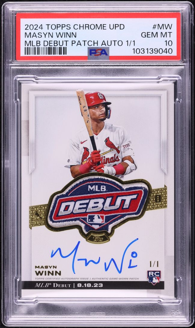 2024 Topps Chrome Update Masyn Winn ROOKIE MLB DEBUT PATCH AUTO 1/1 PSA 10 GEM