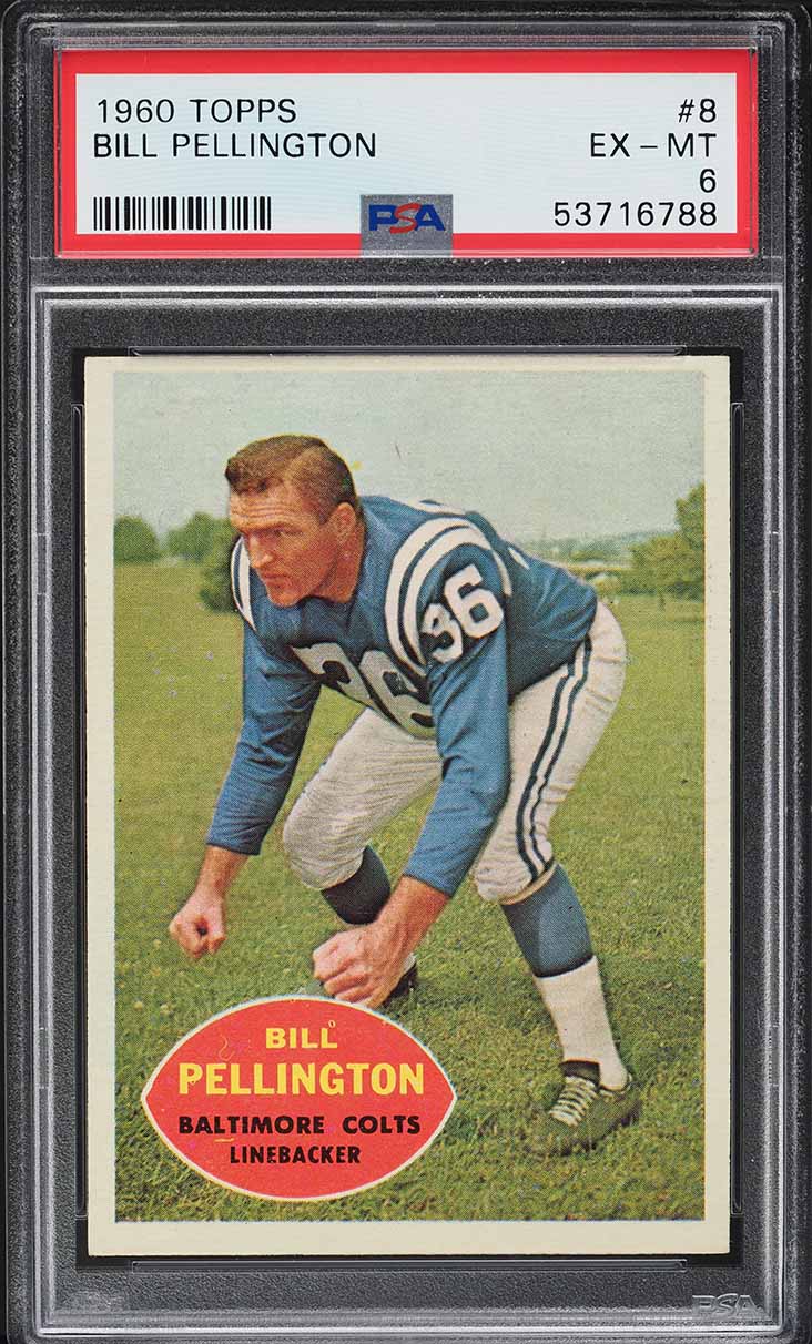 1960 Topps Football Bill Pellington #8 PSA 6 EXMT