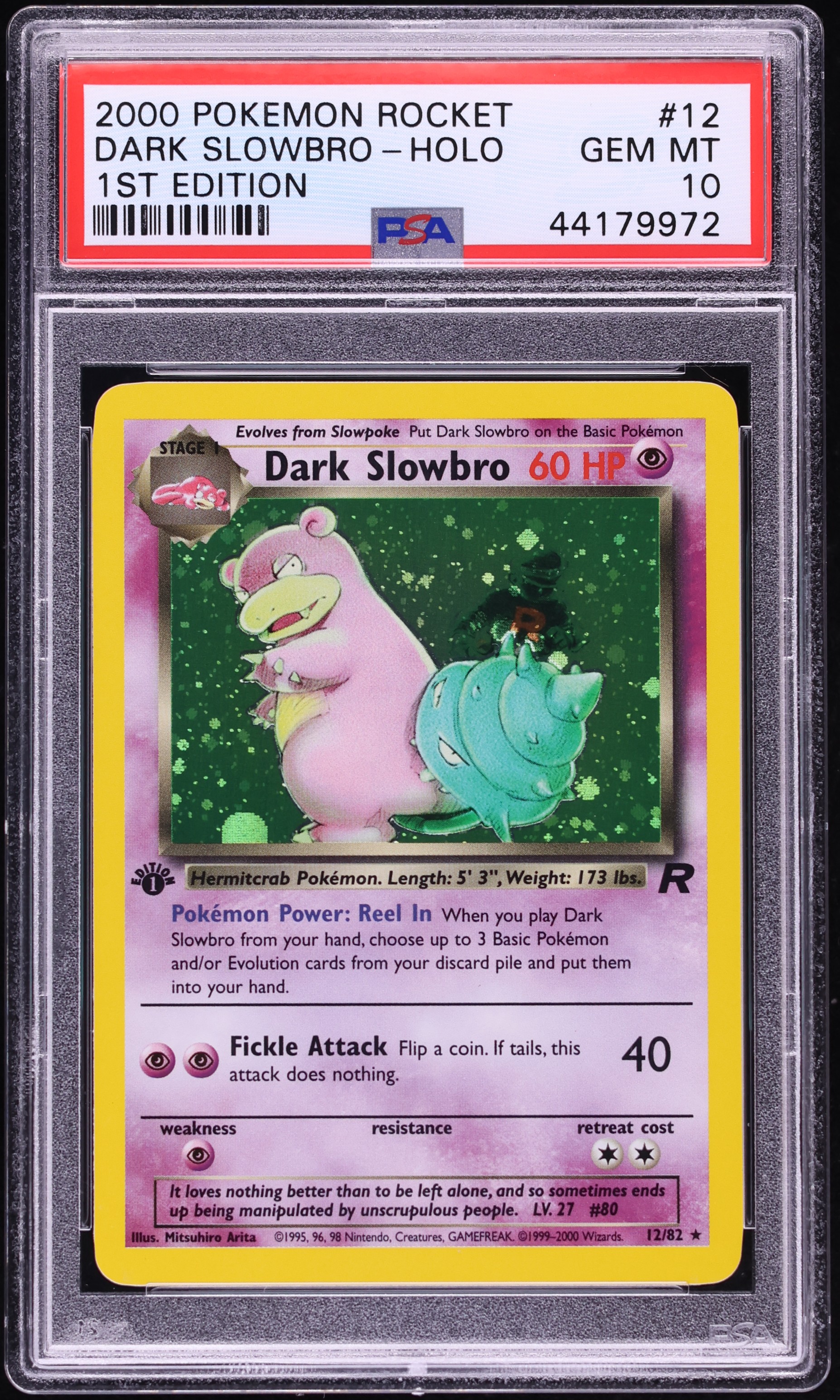 2000 Pokemon Team Rocket 1st Edition Holo Dark Slowbro #12 PSA 10 GEM MINT