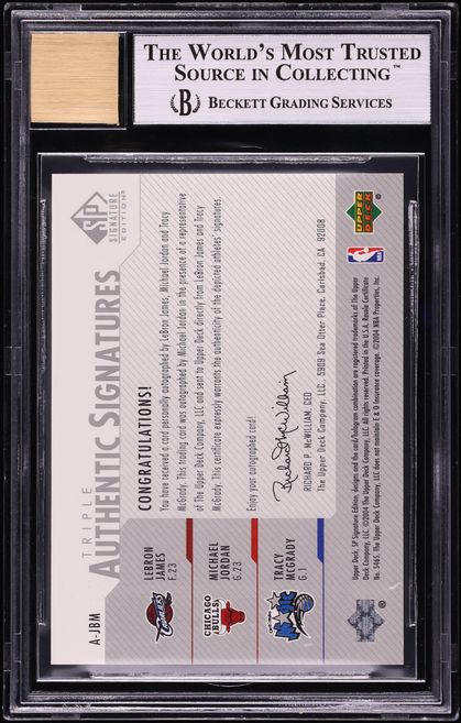 2003 SP Signature Triple Tracy McGrady Michael Jordan LeBron James ROOKIE AUTO /25 #JJM BGS 9 - Photo 2