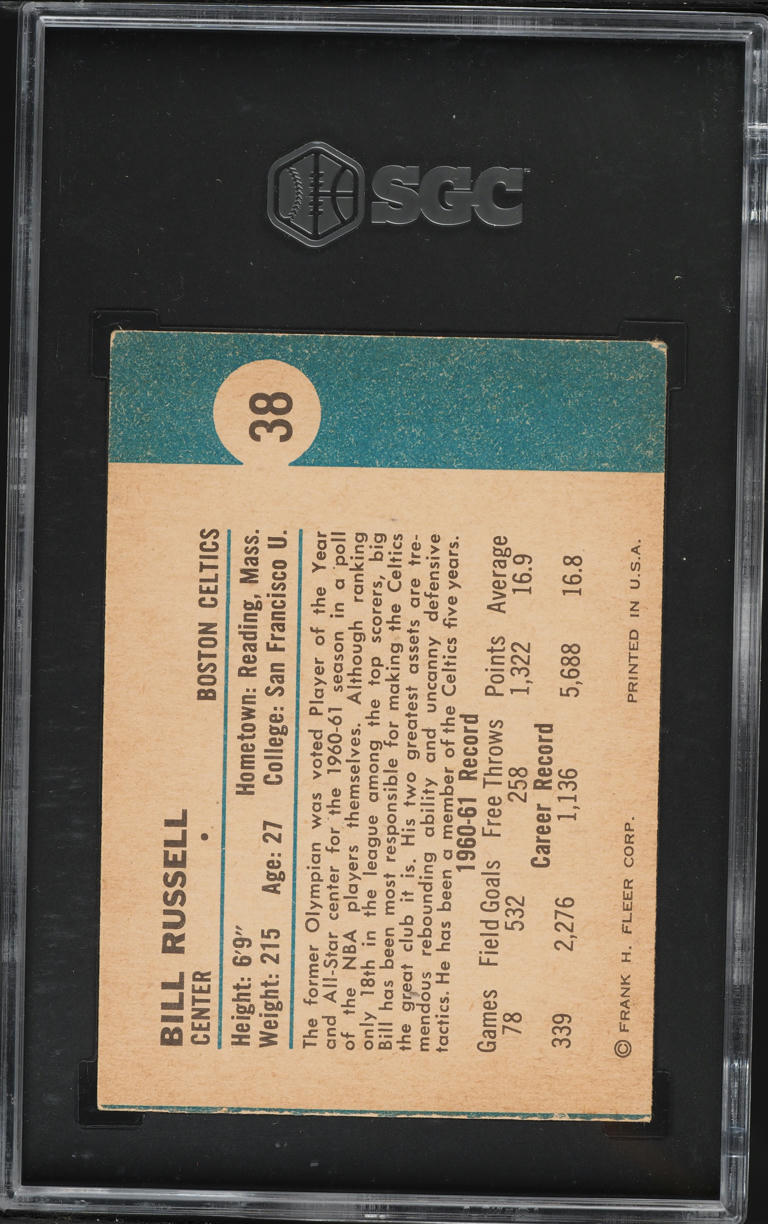 1961 Fleer Basketball Bill Russell #38 SGC 3 VG
