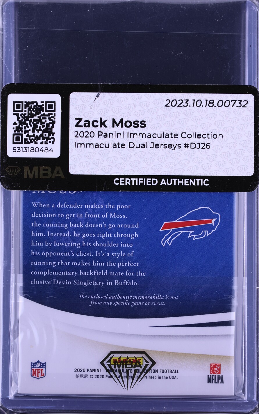 2020 Immaculate Collection Zack Moss PATCH /25 #DJ26 MBA AUTH
