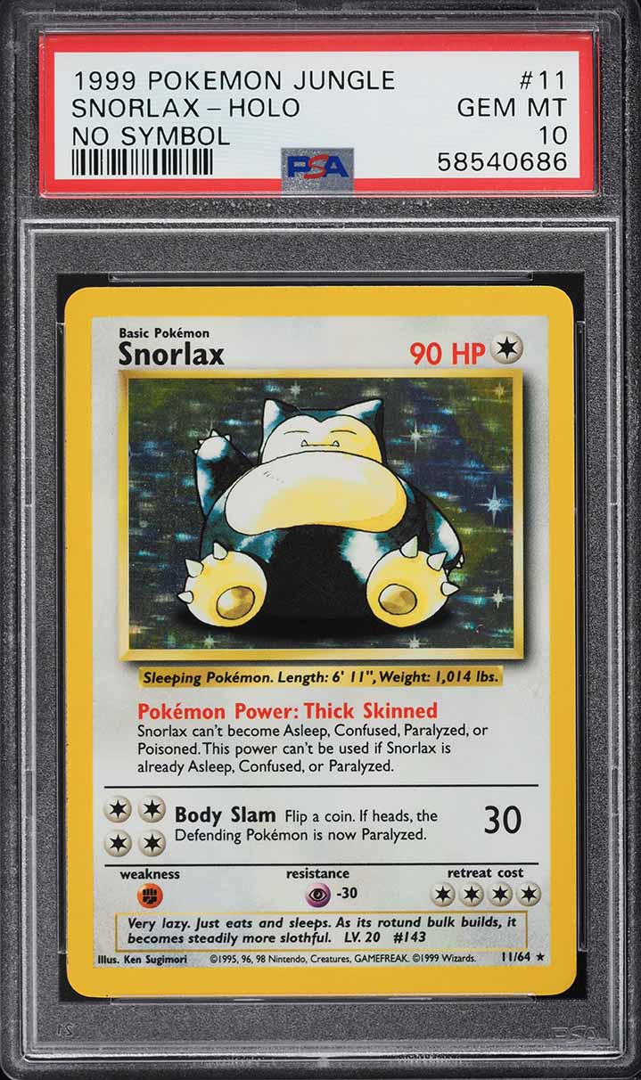 1999 Pokemon Jungle No Symbol Holo Snorlax #11 PSA 10 GEM MINT