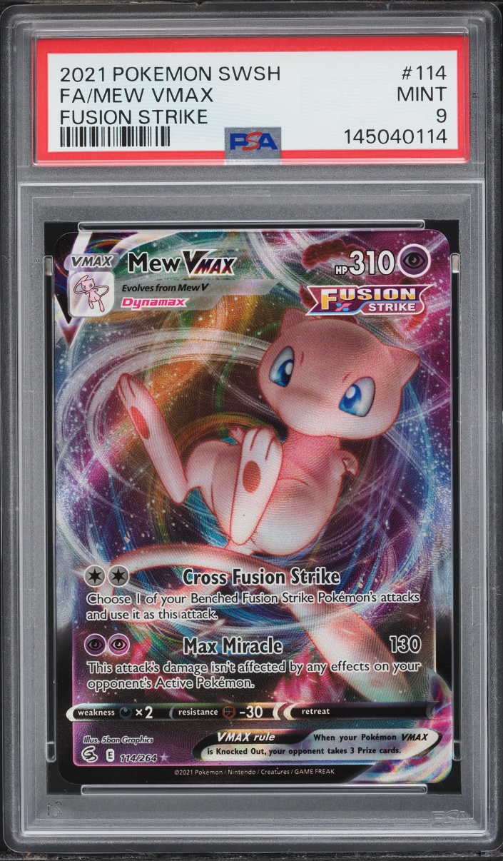 2021 Pokemon Sword & Shield Fusion Strike Full Art Mew VMAX #114 PSA 9 MINT