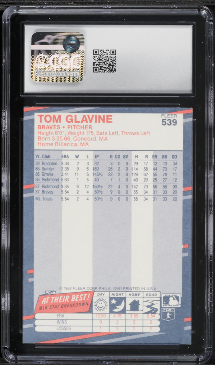 1988 Fleer Glossy Tom Glavine ROOKIE #539 CGC 9 MINT