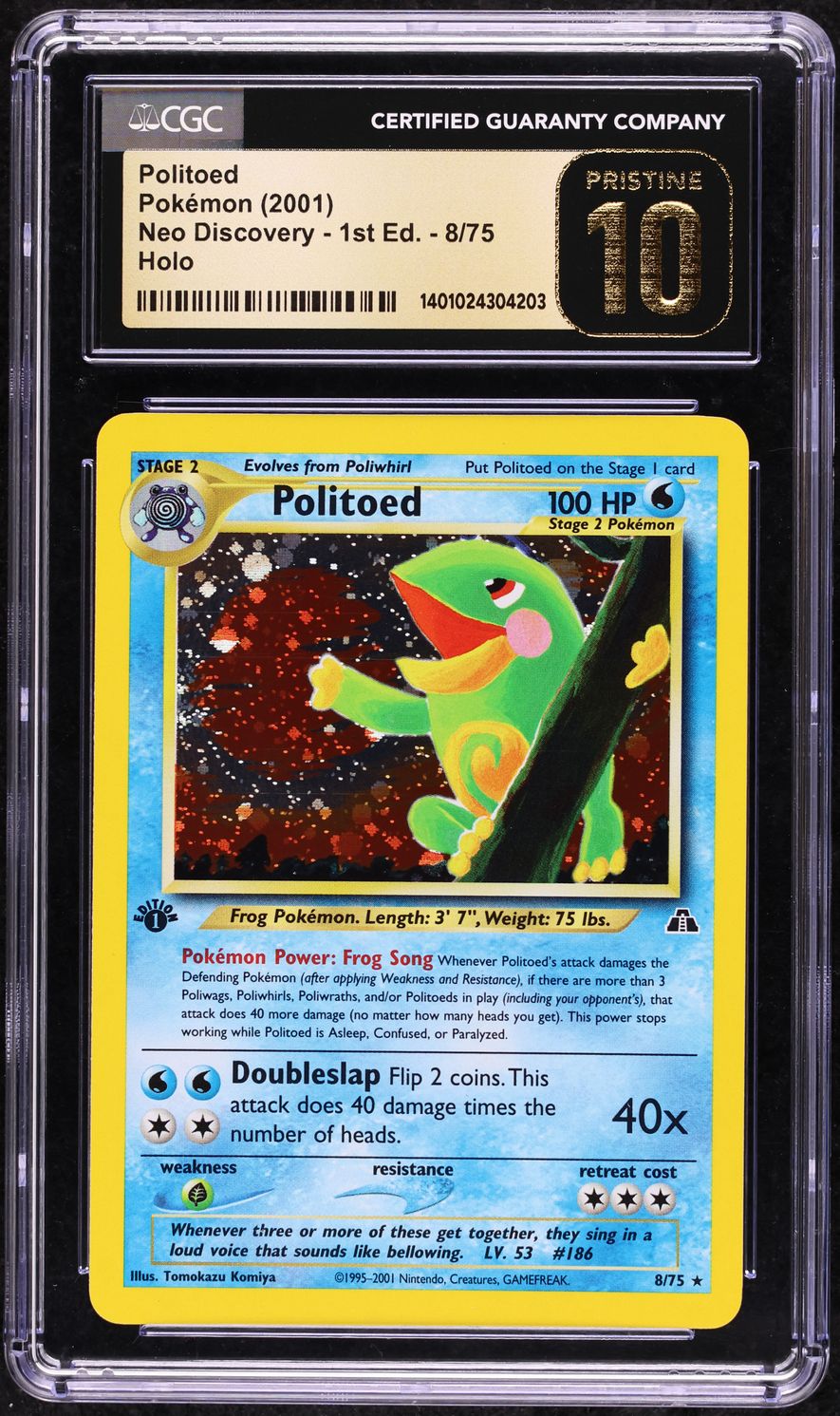 2001 Pokemon Neo Discovery 1st Edition Holo Politoed #8 CGC 10 PRISTINE