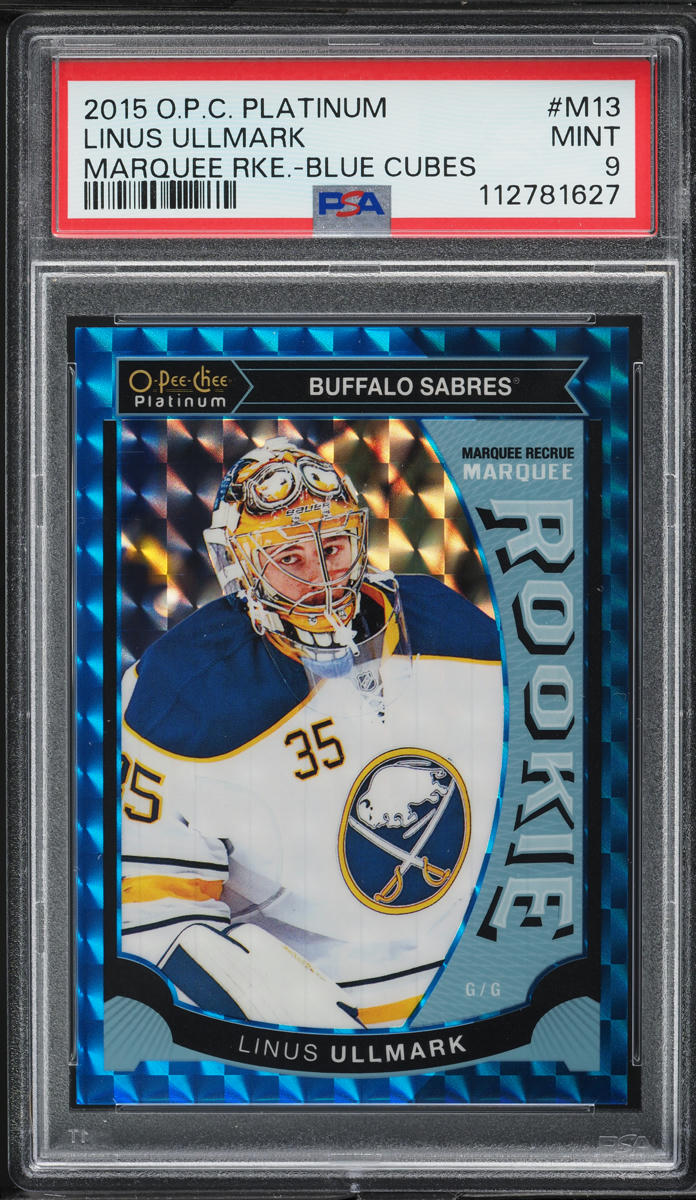 2015 O-Pee-Chee Platinum Marquee Blue Cubes Linus Ullmark ROOKIE /75 PSA 9 MINT