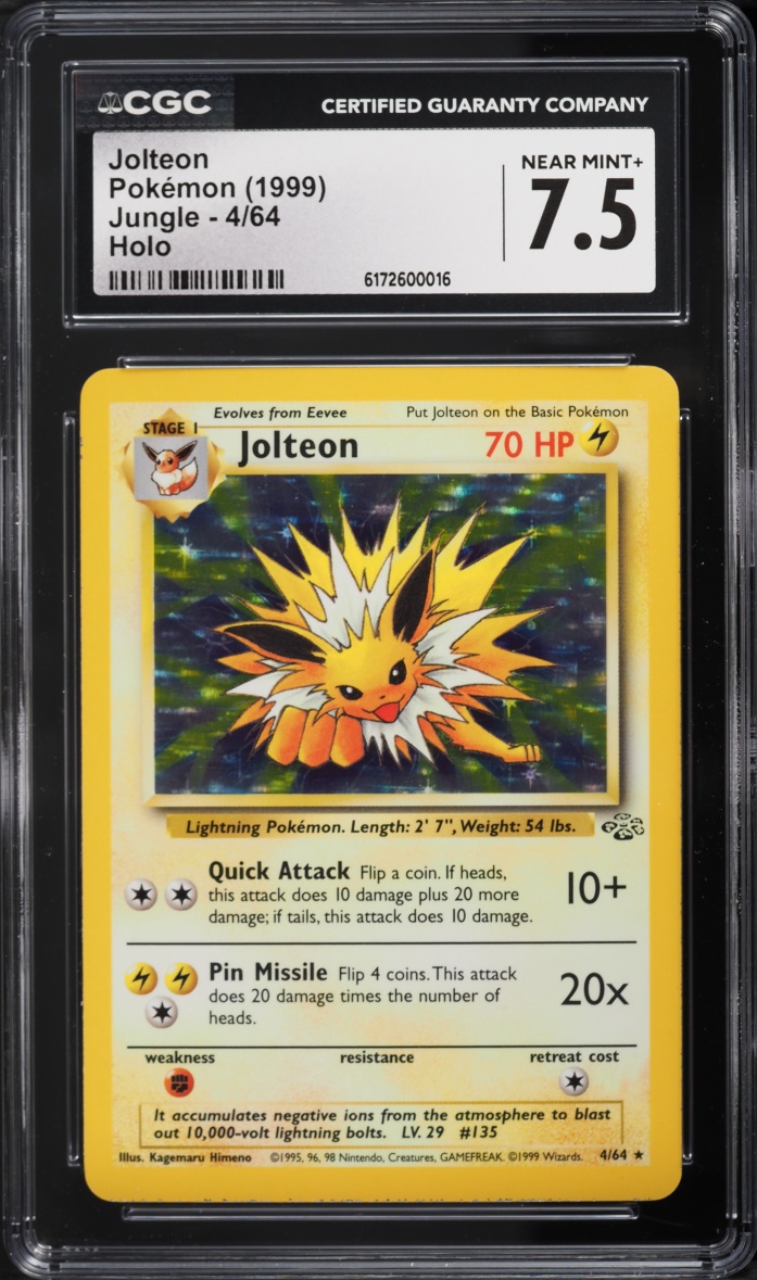 1999 Pokemon Jungle Holo Jolteon #4 CGC 7.5 NRMT+