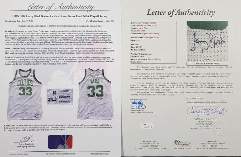 1987-88 Larry Bird Boston Celtics Playoff Game Worn & Signed Jersey