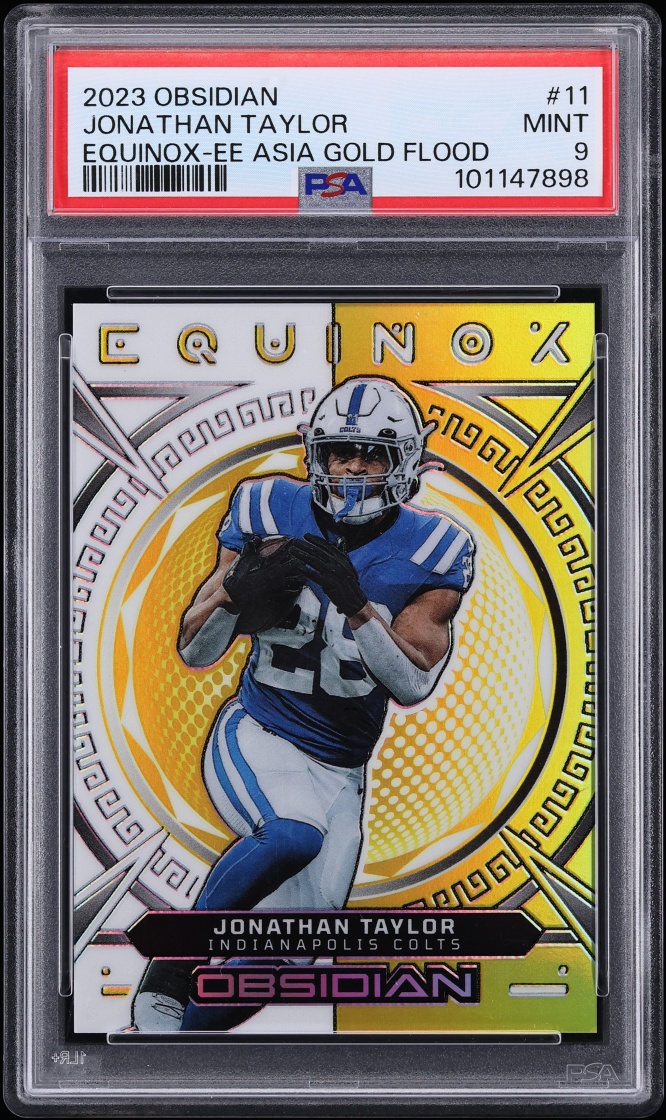 2023 Panini Obsidian Equinox Electric Etch Asia Gold Flood Jonathan Taylor 1/10 #11 PSA 9 MINT