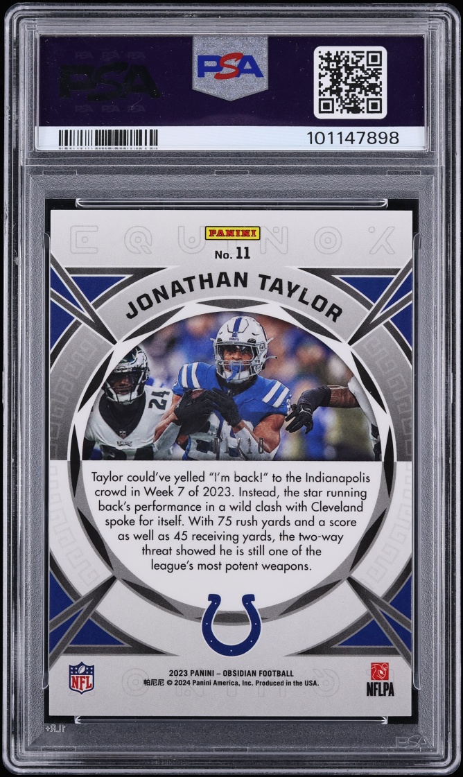 2023 Panini Obsidian Equinox Electric Etch Asia Gold Flood Jonathan Taylor 1/10 #11 PSA 9 MINT - Photo 2
