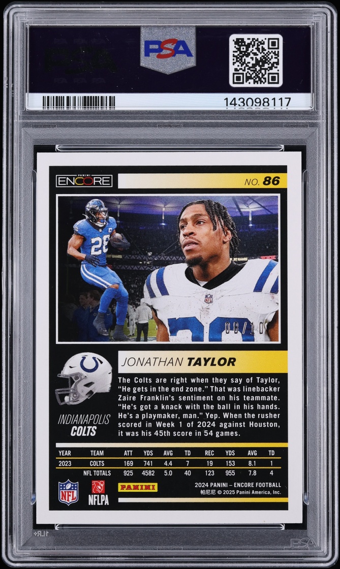 2024 Panini Encore Gold Jonathan Taylor /10 #86 PSA 9 MINT - Photo 2
