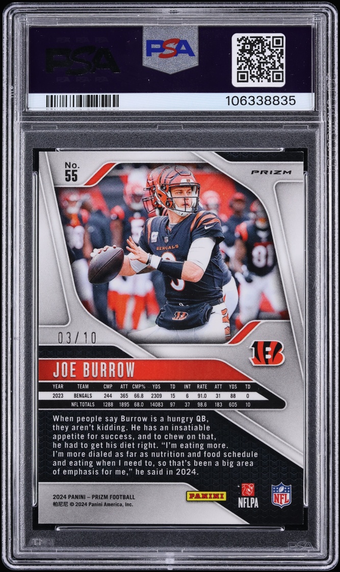2024 Panini Prizm Gold Shimmer Joe Burrow /10 #55 PSA 9 MINT - Photo 2