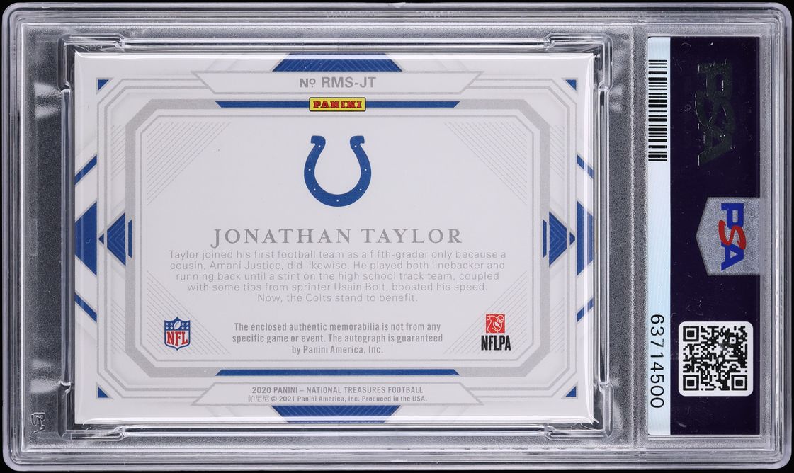 2020 National Treasures Green Jonathan Taylor ROOKIE PATCH AUTO DNA 10 /28 #RMS-JT PSA 9 MINT - Photo 2