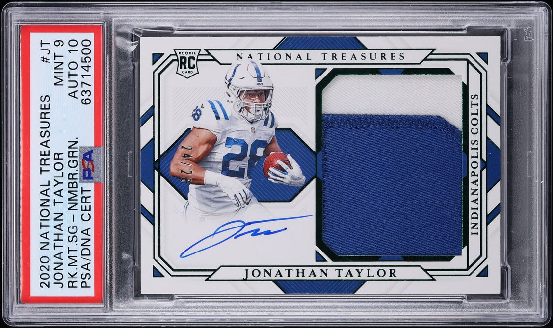 2020 National Treasures Green Jonathan Taylor ROOKIE PATCH AUTO DNA 10 /28 #RMS-JT PSA 9 MINT