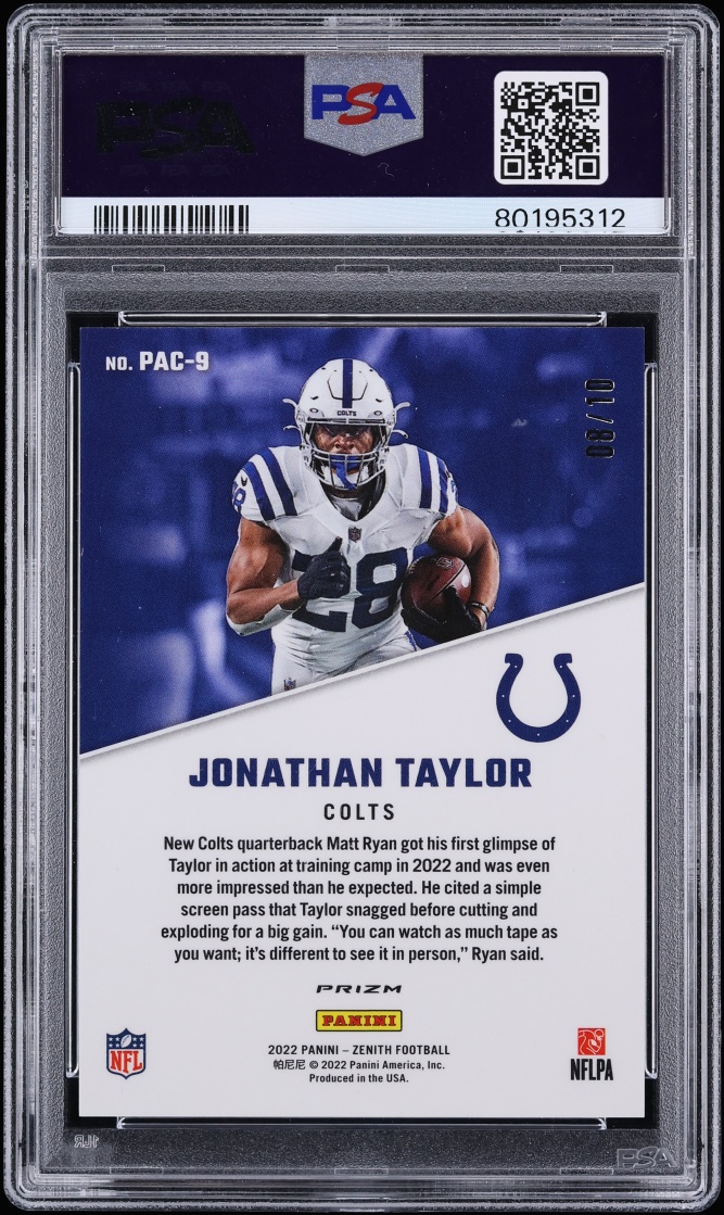 2022 Panini Zenith '92 Pacific Gold Prizm Jonathan Taylor /10 #PAC-9 PSA 6 EXMT - Photo 2