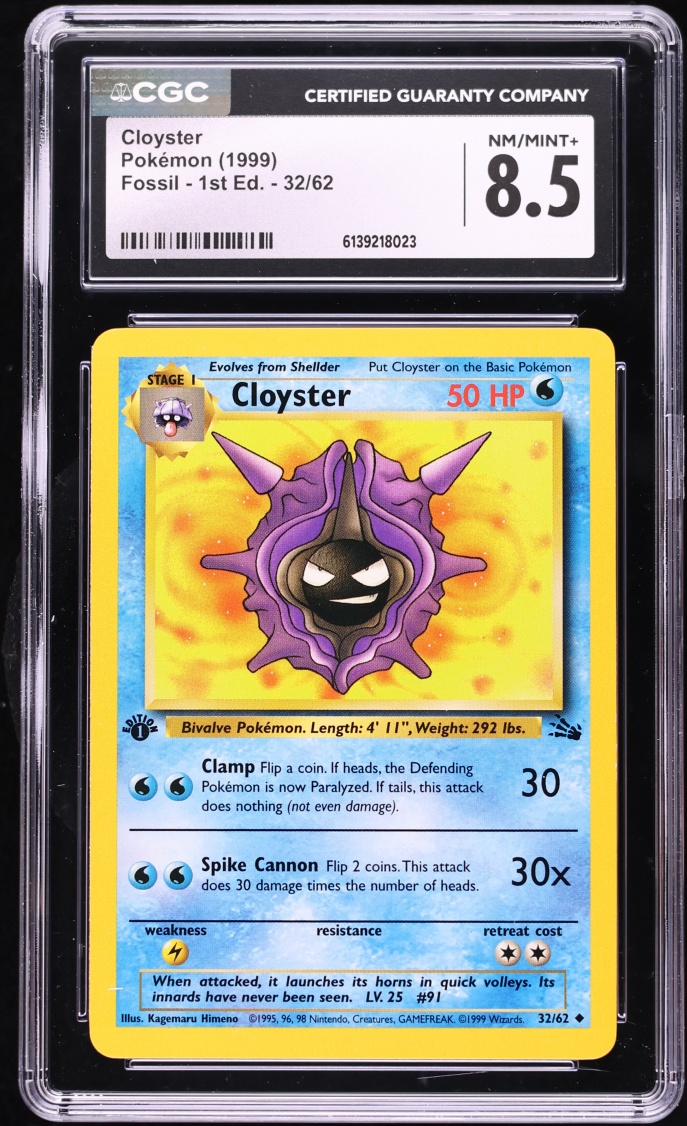 1999 Pokemon Fossil 1st Edition Cloyster #32 CGC 8.5 NM-MT+