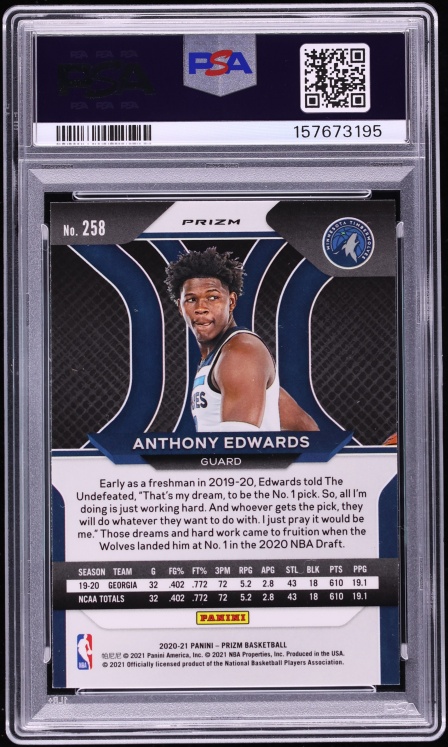2020 Panini Prizm Red White & Blue Anthony Edwards ROOKIE #258 PSA 9 MINT