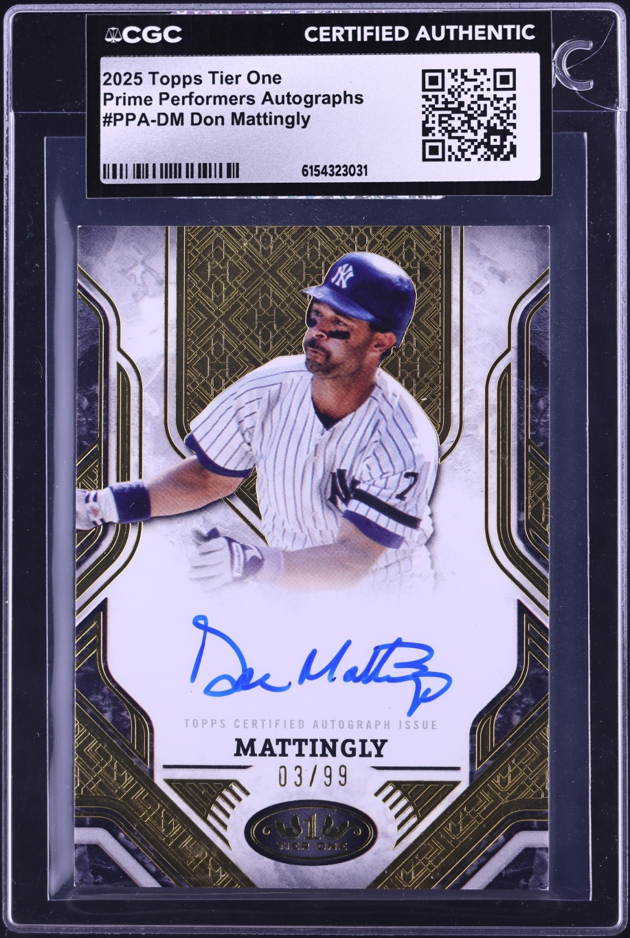 2025 Topps Tier One Prime Performers Don Mattingly AUTO /99 #PPA-DM CGC AUTH