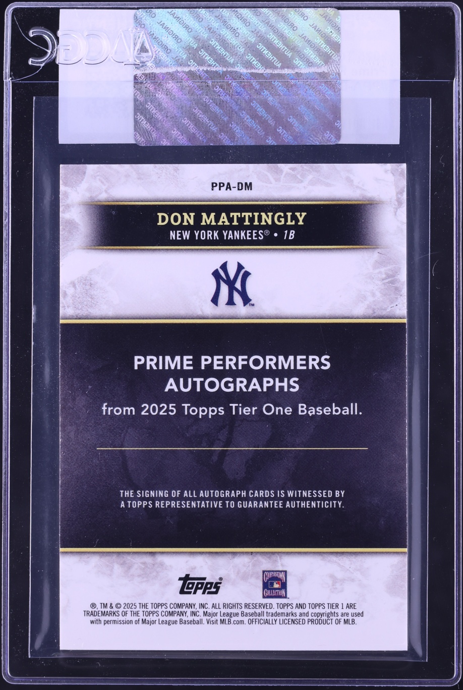 2025 Topps Tier One Prime Performers Don Mattingly AUTO /99 #PPA-DM CGC AUTH