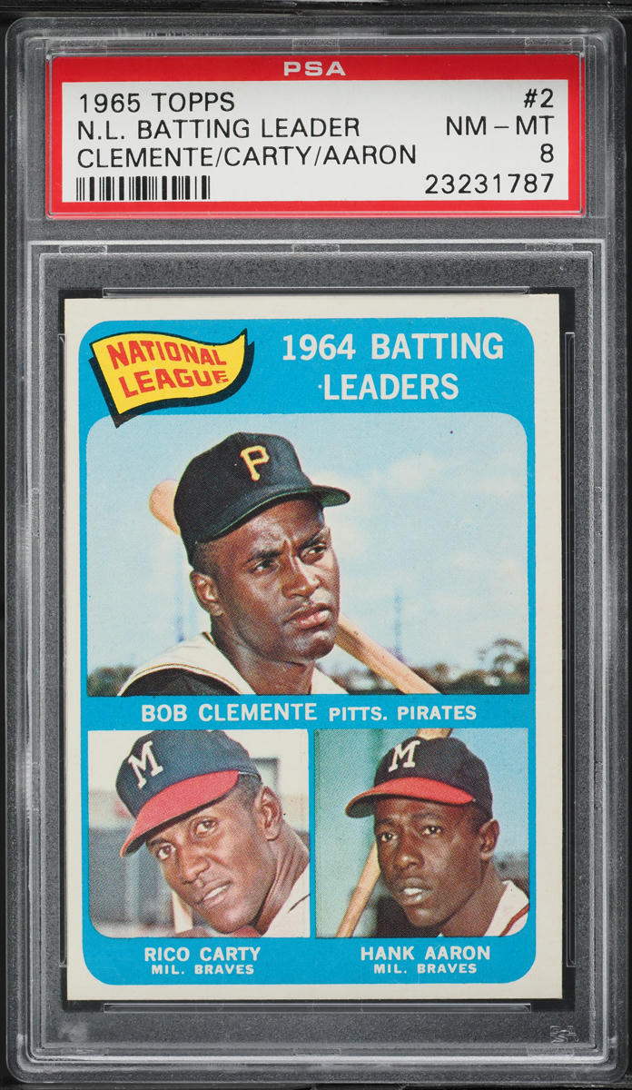 1965 Topps Hank Aaron & Roberto Clemente BATTING LEADERS #2 PSA 8 NM-MT