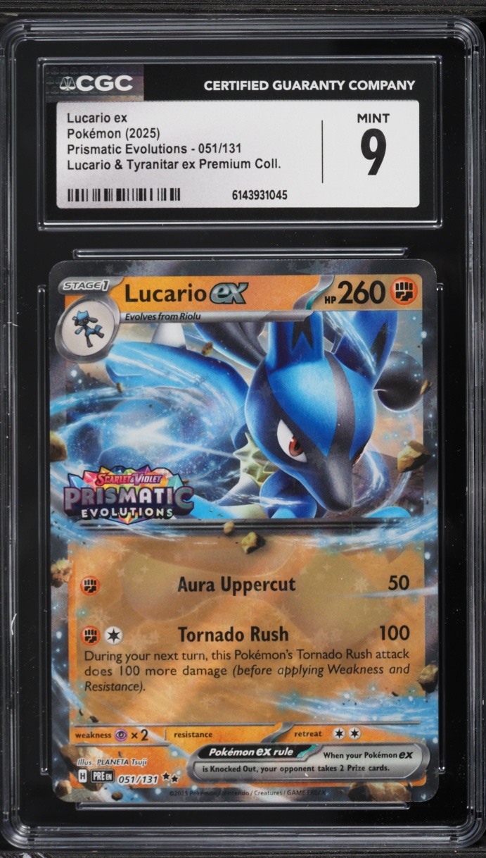 2025 Pokemon SV Prismatic Evolutions Premium Collection Holo Lucario ex #51 CGC 9 MINT