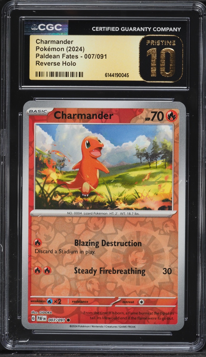 2024 Pokemon Scarlet & Violet Paldean Fates Reverse Holo Charmander #7 CGC 10 PRISTINE