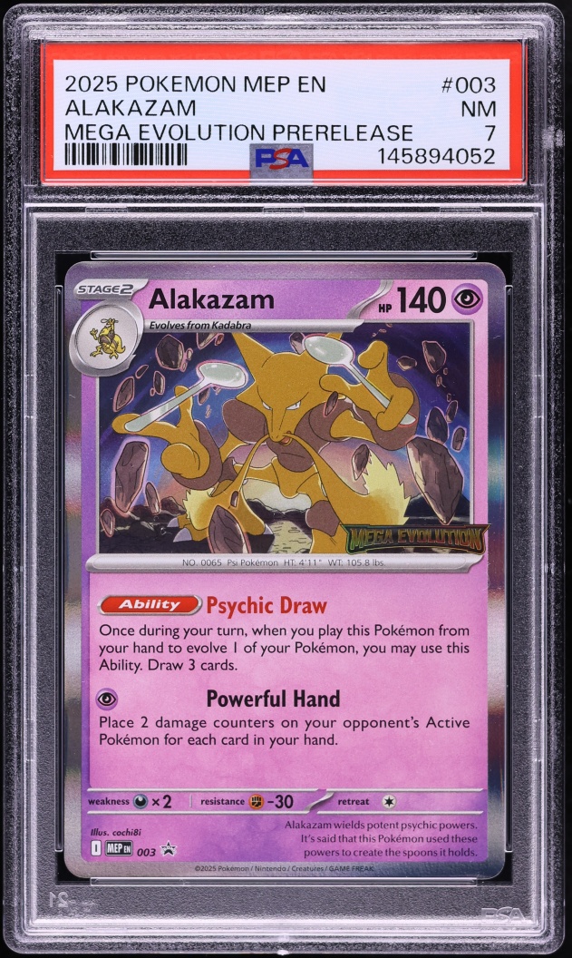 2025 Pokemon Mega Evolution Black Star Promo Prerelease Alakazam #003 PSA 7 NRMT