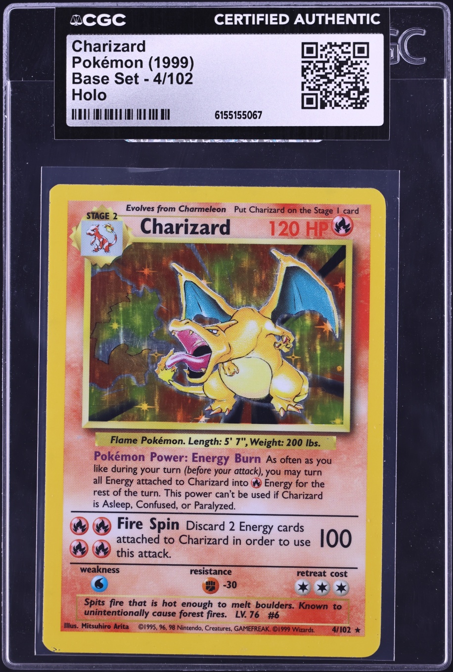 1999 Pokemon Base Set Holo Charizard #4 CGC AUTH