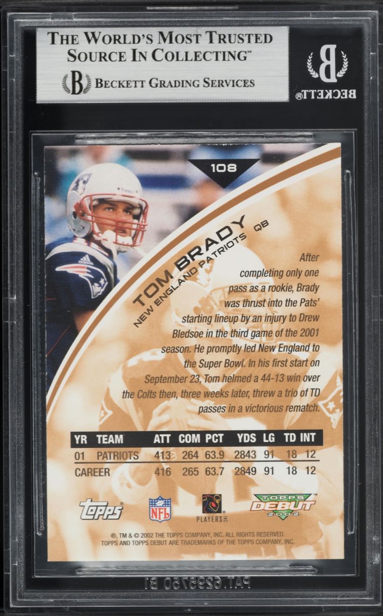 2002 Topps Debut Tom Brady #108 BGS 9 MINT