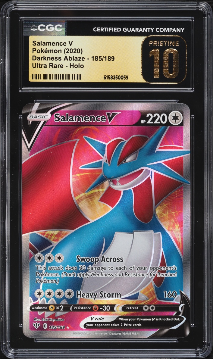 2020 Pokemon Sword & Shield Darkness Ablaze Full Art Salamence V #185 CGC 10 PRISTINE