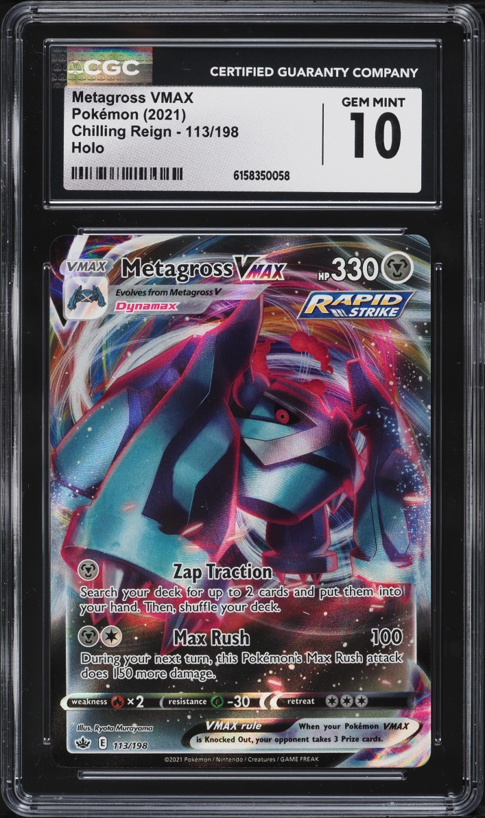 2021 Pokemon Sword & Shield Chilling Reign Full Art Metagross VMAX #113 CGC 10 GEM MINT