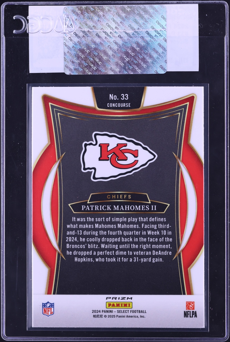 2024 Select Concourse Silver Patrick Mahomes II #33 CGC AUTH