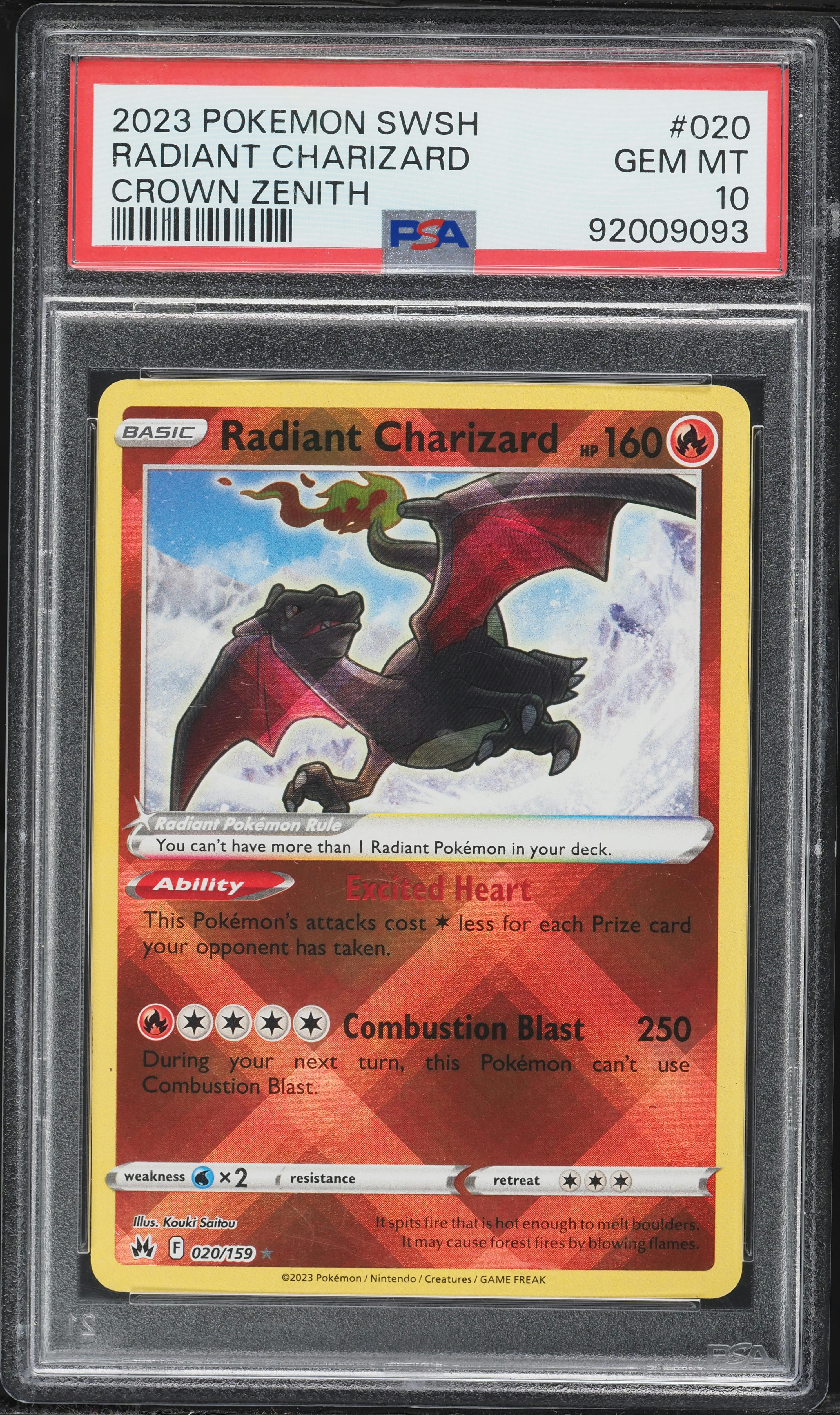 2023 Pokemon Sword & Shield Crown Zenith Holo Radiant Charizard #20 PSA 10 GEM MINT