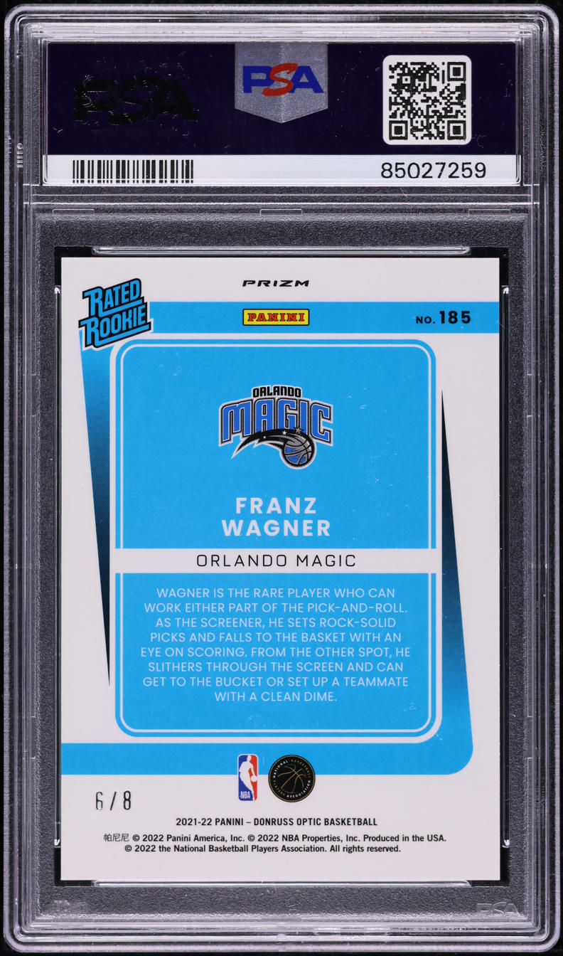 2021 Donruss Optic Black Gold Choice Franz Wagner ROOKIE /8 #185 PSA 9 MINT - Photo 2