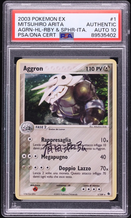 2003 Pokemon Italian EX Ruby & Sapphire Holo Aggron Mitsuhiro Arita AUTO DNA 10 #1 PSA AUTH