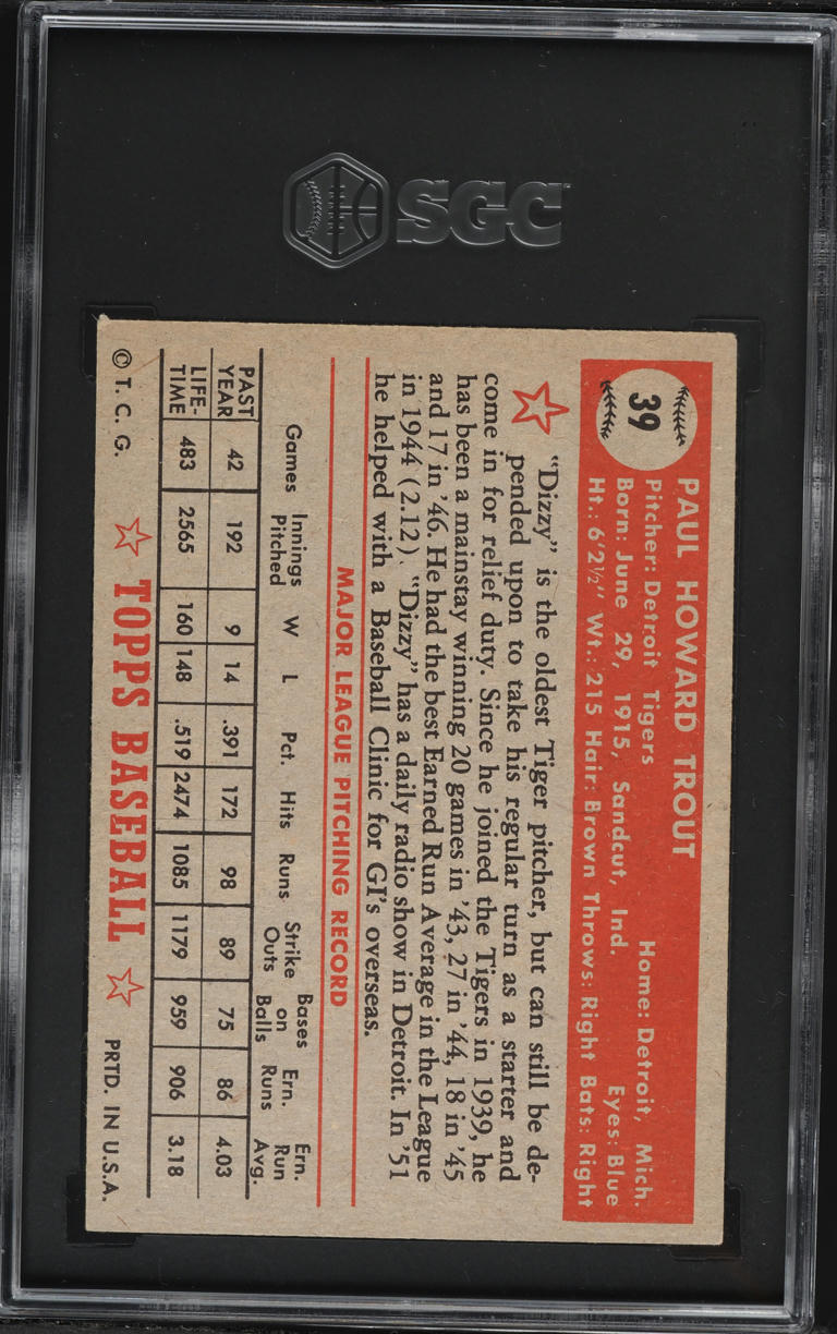 1952 Topps Dizzy Trout #39 SGC 4.5 VGEX+