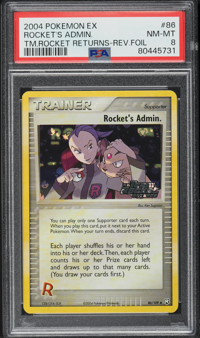 2004 Pokemon EX Team Rocket Returns Reverse Holo Rocket's Admin. #86 PSA 8 NM-MT