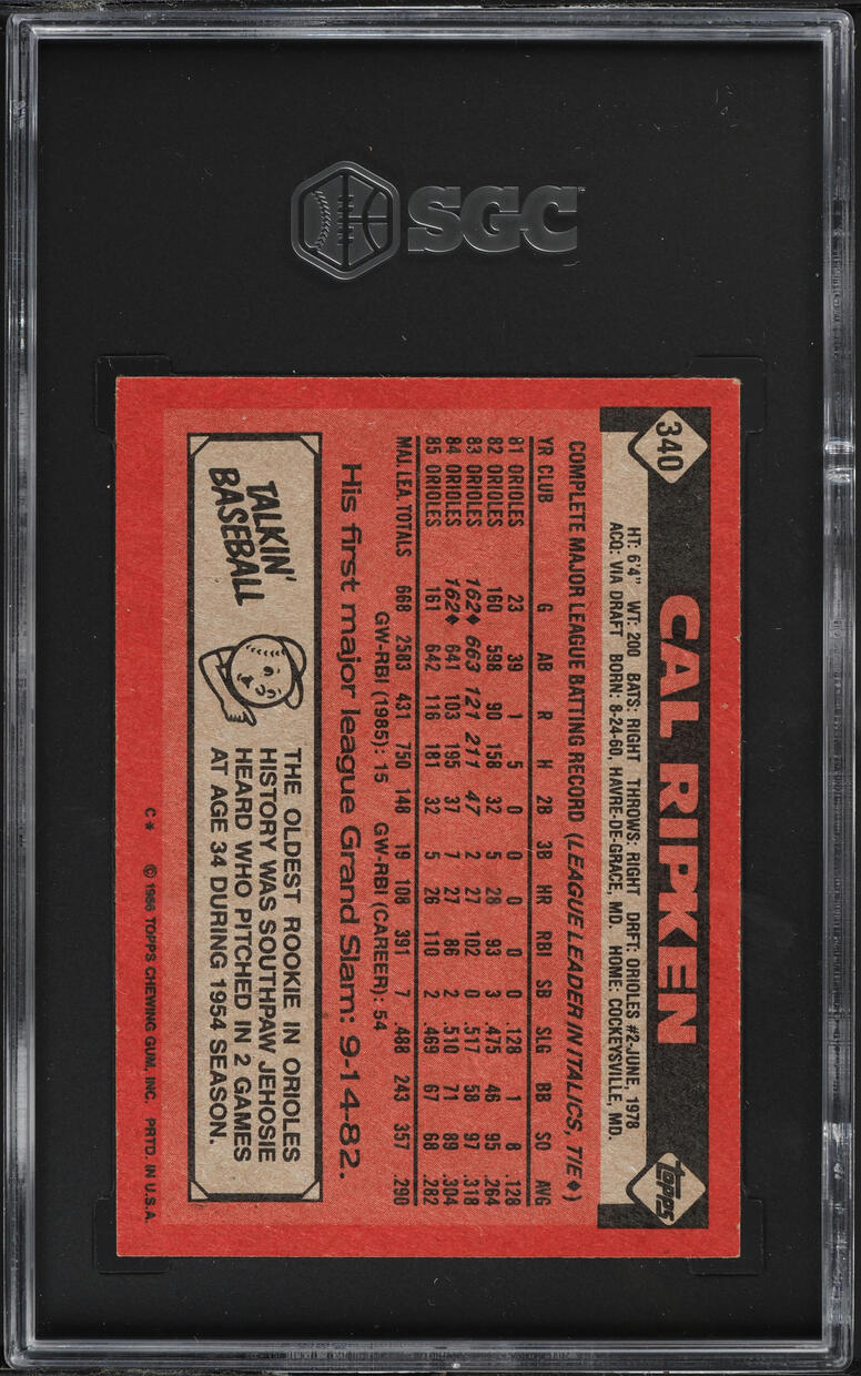 1986 Topps Cal Ripken Jr. #340 SGC 6 EXMT