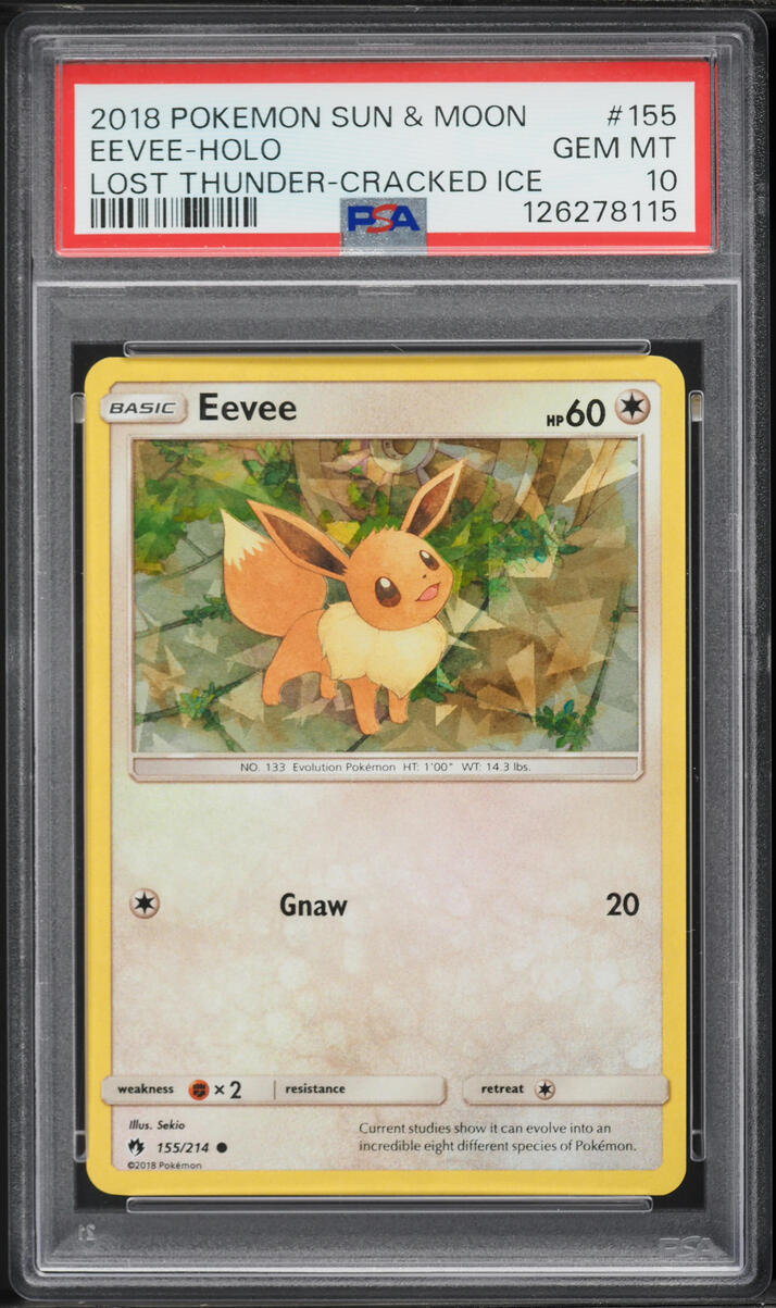 2018 Pokemon Sun & Moon Lost Thunder Cracked Ice Holo Eevee #155 PSA 10 GEM MINT
