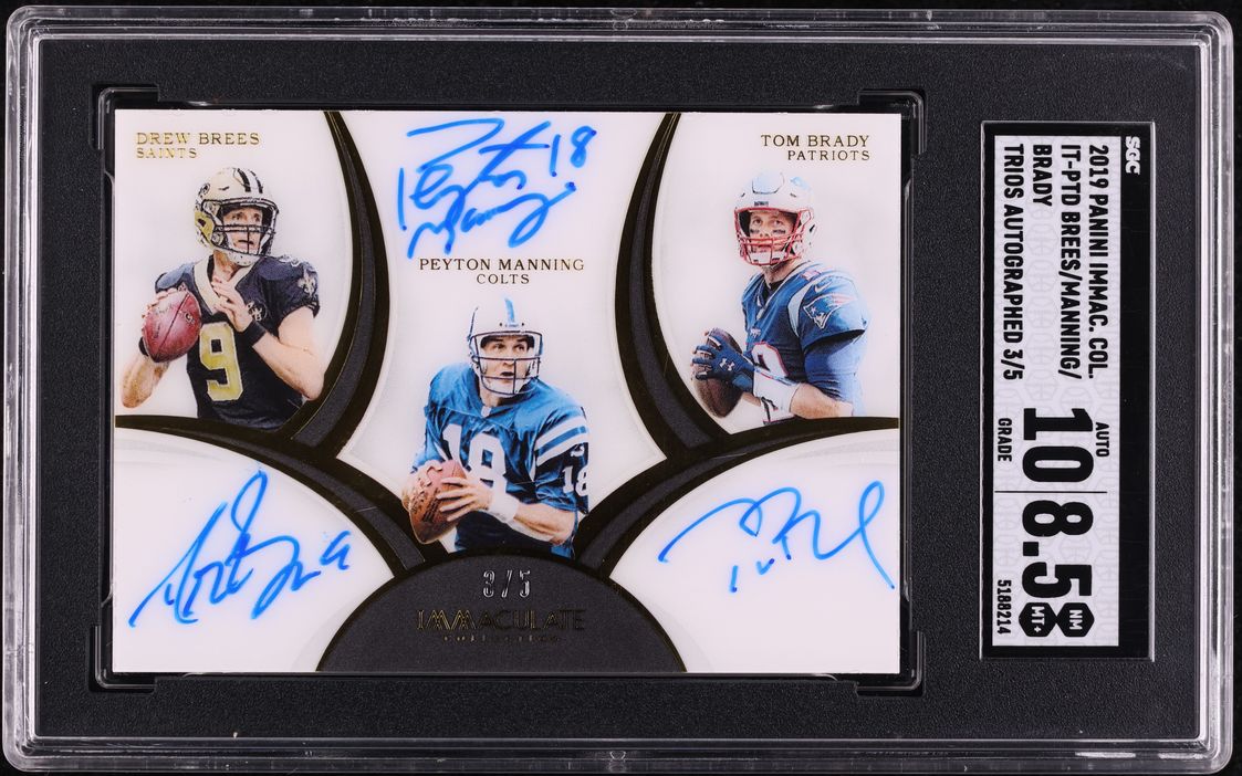 2019 Immaculate Trio Tom Brady Peyton Manning Drew Brees AUTO /5 SGC 8.5 NM-MT+